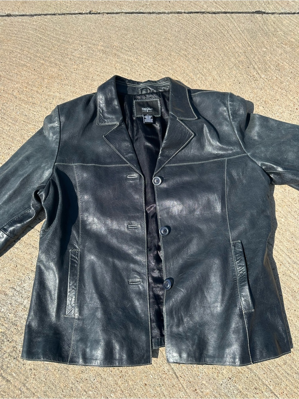 Massimo Women’s Genuine Leather Blazer Jacket Black Button Front Size XL